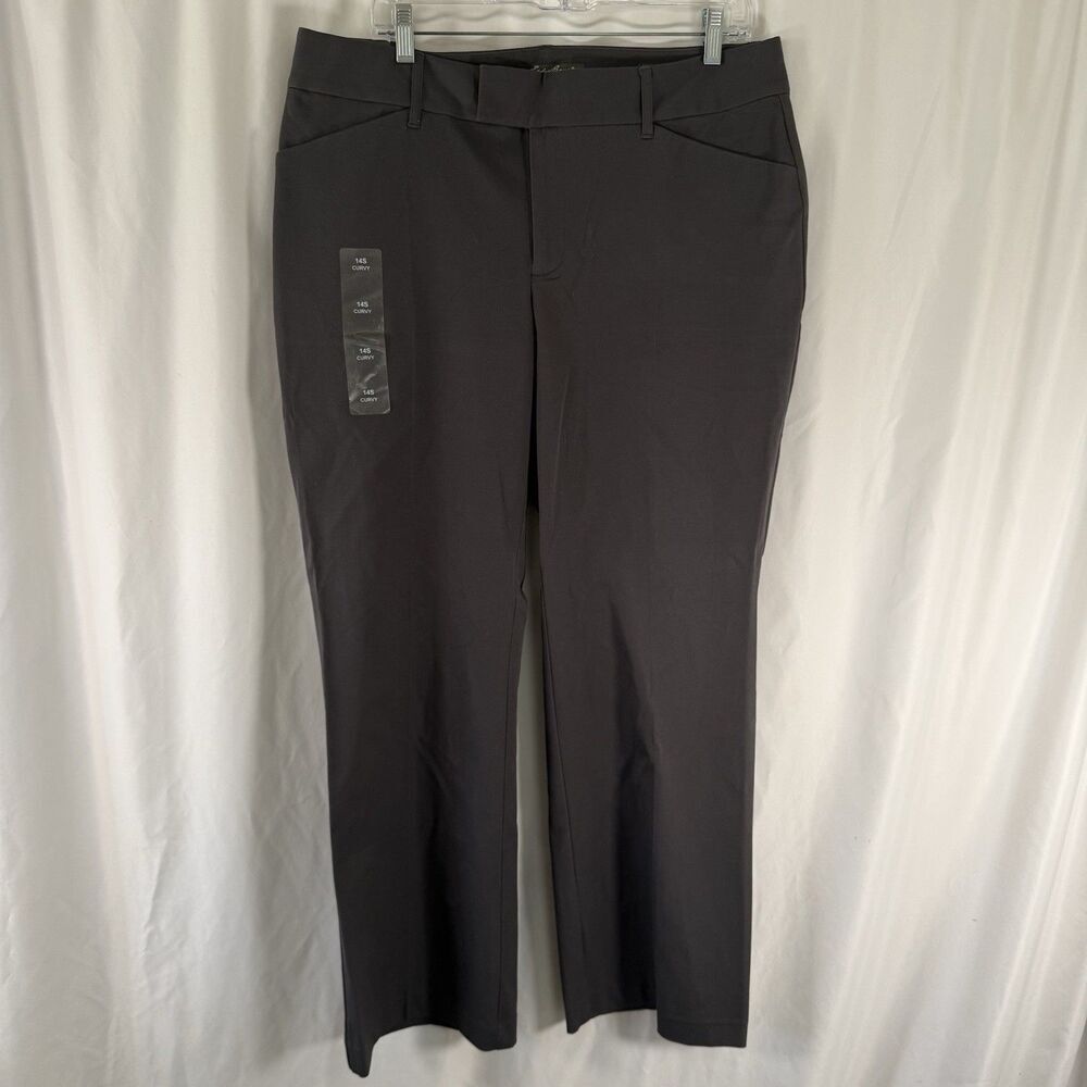 New Eddie Bauer Blakely Fit Trousers Women's 14 Short Grey Bootcut Stretch Twill